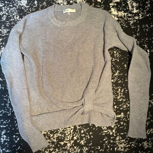 Knotted Hem Ribbed Sweater - Light Gray